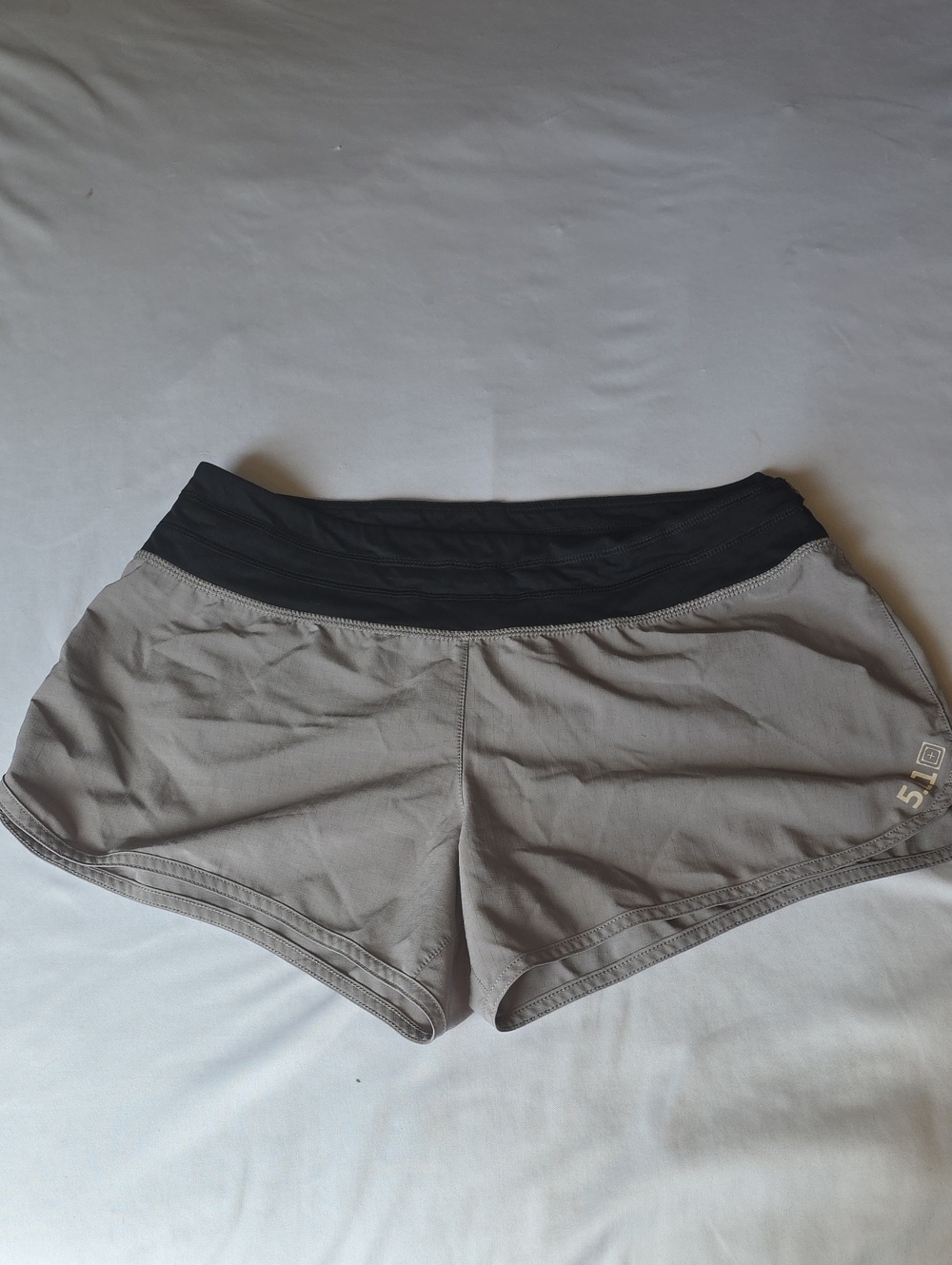 5.11 Tactical Women's Gray Athletic Shorts with Black Waistband